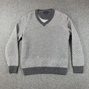 Jos A Bank Men V neck Large Tailored Fit Sweater Grey Diamond Large Wool Blend